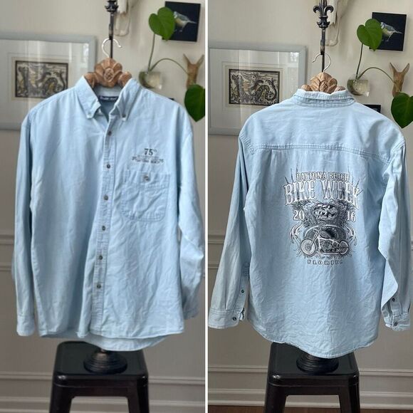 2016 Daytona Bike Week Chambray Button Down Shirt L - Picture 1 of 7